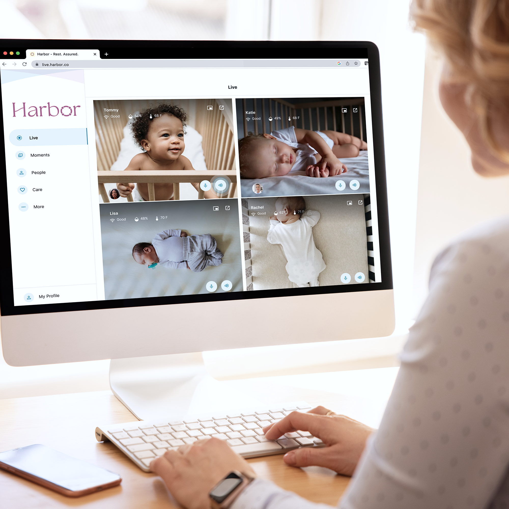 Remote Care Member looking at monitor on laptop